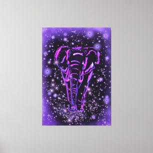 Impressão Em Tela Neon Purple Elephant Andando À Noite Estrelada