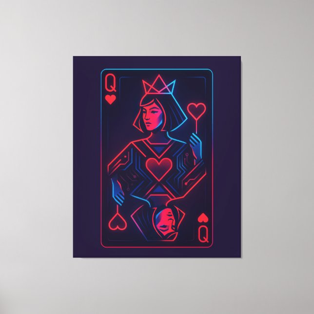 Impressão Em Tela Neon Queen of Hearts — Onda Síntron Retro-Futurist (Frente)