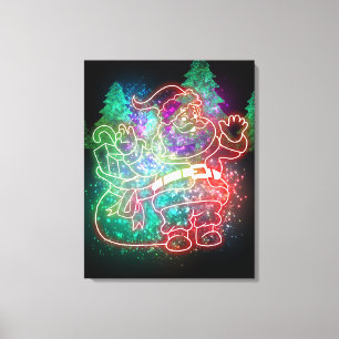 Impressão Em Tela Neon Santa Claus
