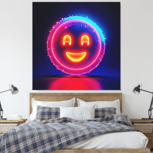 Impressão Em Tela Neon Smile: Desenho de Brilho Feliz e Radiante