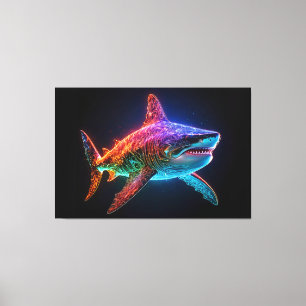 Impressão Em Tela Neon Spectrum Shark