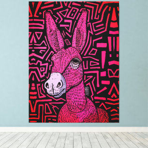Impressão Em Tela Neon Tribal Donkey - Arte de Muro Negrito e Psicod