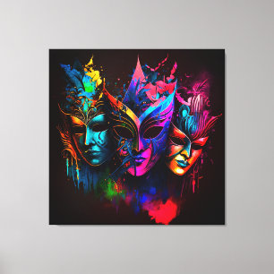 Impressão Em Tela Neon Venetian Carnival Mask I