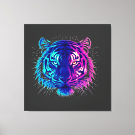 Impressão Em Tela Neon White Tiger – Glowing Cyberpunk Wildlife Art