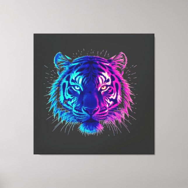 Impressão Em Tela Neon White Tiger – Glowing Cyberpunk Wildlife Art (Frente)