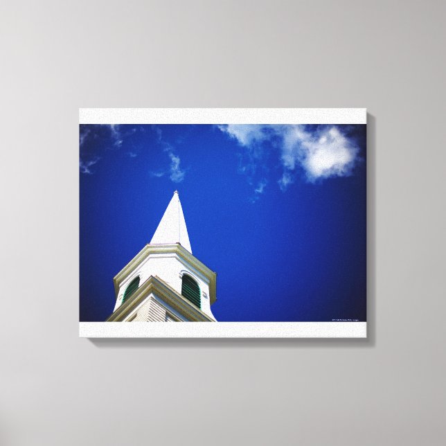 Impressão Em Tela New England Church Steple com céu azul (Frente)