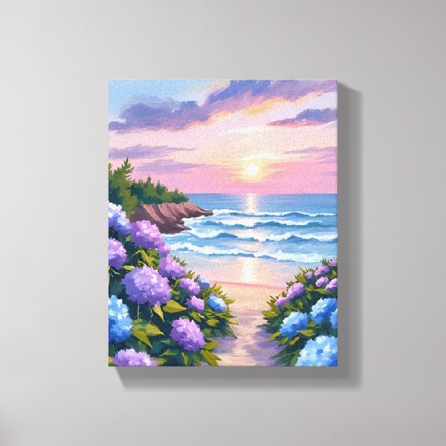 Impressão Em Tela New England Summer | Hydrangea Beach Painting (Frente)