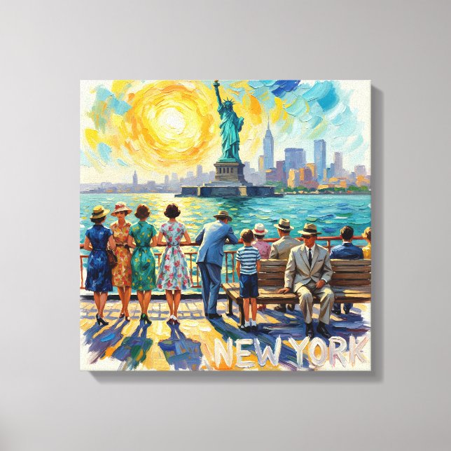 Impressão Em Tela New York City Statue Liberty Vintage Stretched Can (Frente)