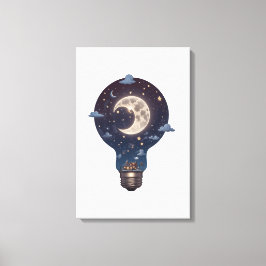 Impressão Em Tela Night Sky and Cottage Inside a Lightbulb