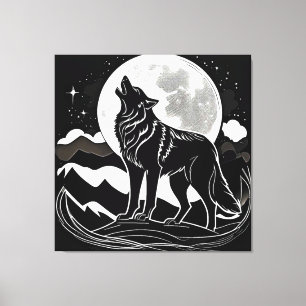 Impressão Em Tela Night Wolf Silhouette Design