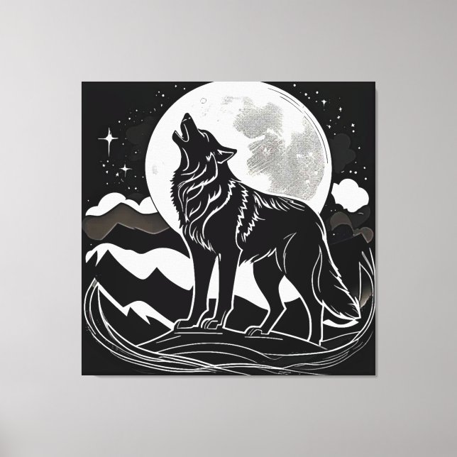 Impressão Em Tela Night Wolf Silhouette Design (Frente)