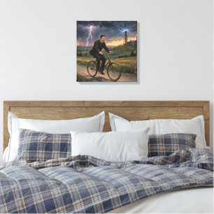 Impressão Em Tela Nikola Tesla andando de bicicleta para seu laborat