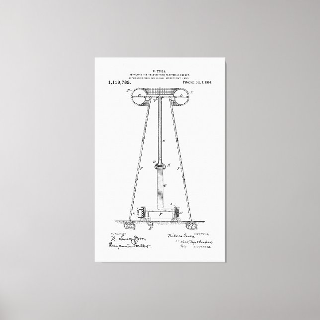 Impressão Em Tela Nikola Tesla Energy Transmission Pantent US1119732 (Frente)