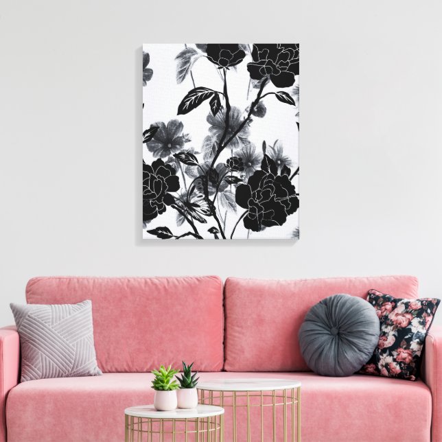 Impressão Em Tela Noir Floral de Borboleta Moderna (Insitu(Sala de estar))