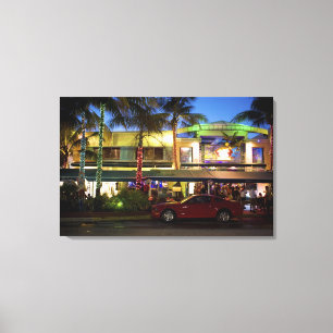 Impressão Em Tela Noite em Ocean Drive, South Beach, Miami