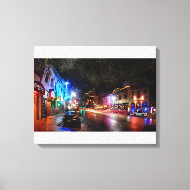 Impressão Em Tela Noite na Rua 6 - Austin Texas (Frente)