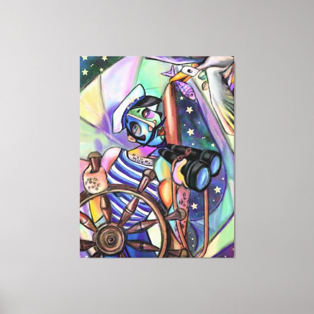 Impressão Em Tela Noite Navegando, Capitão Estilo de Arte Original (Frente)