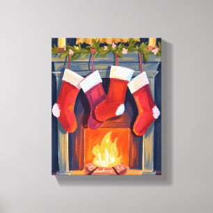 Impressão Em Tela Noite Santa Meias de Natal Aquarela