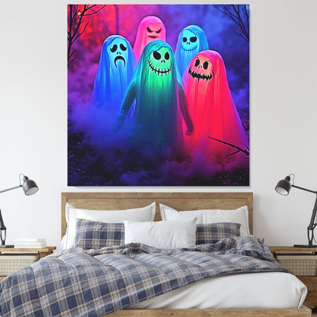 Impressão Em Tela Noite Spooky de Fantasmas Coloridos Design (Insitu(Quarto))