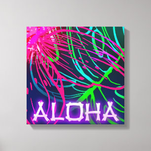 Impressão Em Tela Noite Tropical de Luau Elétrico Neon Aloha