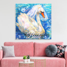 Impressão Em Tela Noiva de Cisne c/Véu em Azul-Água Branca Personali