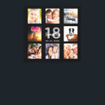 Impressão Em Tela Nome da colagem de fotos pretas do aniversário de<br><div class="desc">Um único presente de aniversário de 18 anos ou guarda-o, celebrando a sua vida com uma colagem de 8 das suas fotos. Adicione imagens de sua família, amigos, animais de estimação, hobbies ou destino de viagem de sonho. Personalize e adicione um nome, 18 anos e uma data. Cinzas e letras...</div>
