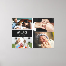 Impressão Em Tela Nome da família com várias colagens de fotos