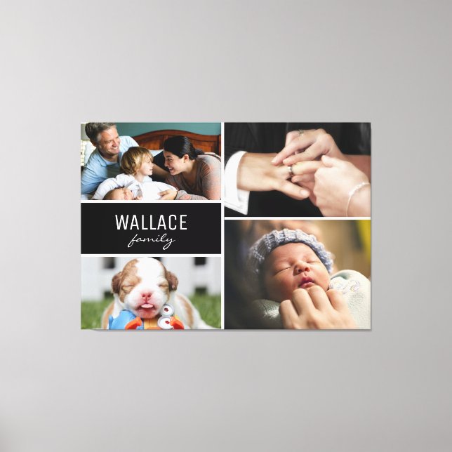 Impressão Em Tela Nome da família com várias colagens de fotos (Frente)