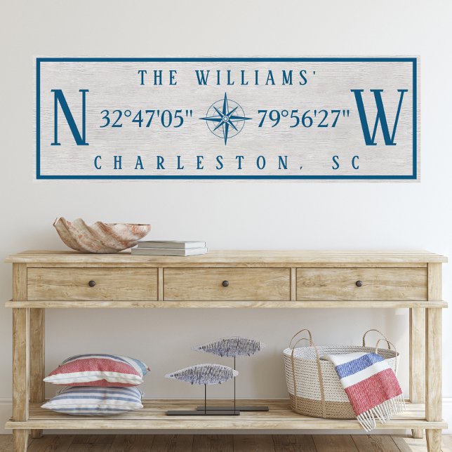 Impressão Em Tela Nome da Família Personalizado Latitude Longitude W (Latitude Longitude Personalized Family Name Wall Art Wrapped Canvas Coordintates Housewarming Gift)