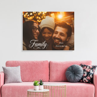 Impressão Em Tela Nome de Foto Personalizado da Família com Letra Mo