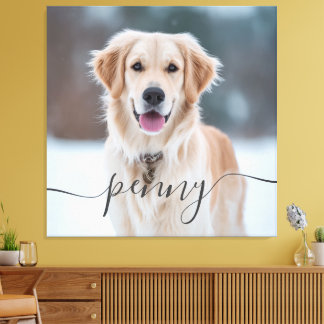 Impressão Em Tela Nome de Pet Personalizado Foto Letra Elegante Cach