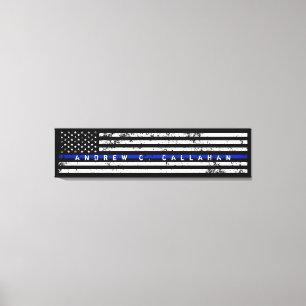 Impressão Em Tela Nome do cheio Extra Long Thul Blue Line Flag