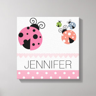 Impressão Em Tela Nome personalizado Joaninha Bolinhas Rosa