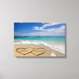 Impressão Em Tela Nomes Personalizados Corações Em Arte De Areia
