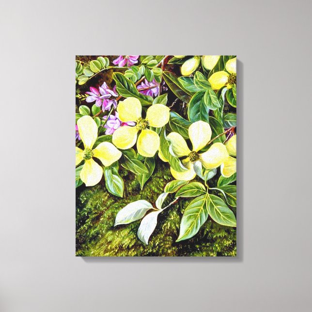 Impressão Em Tela Norte - Flores de um Dogwood e de um Indigo (Frente)