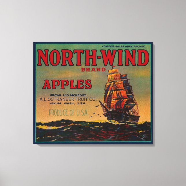 Impressão Em Tela North Wind Apple Crate LabelYakima, WA (Frente)