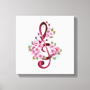 Impressão Em Tela Notas de clave de trecho musical com flores de Sak