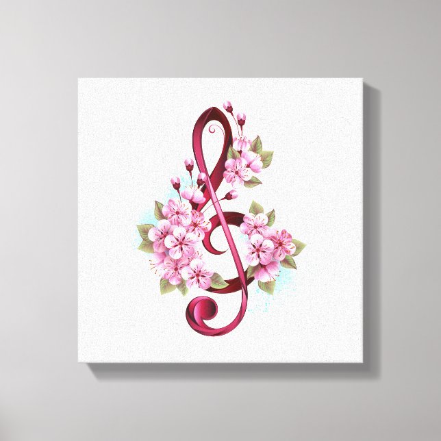 Impressão Em Tela Notas de clave de trecho musical com flores de Sak (Frente)