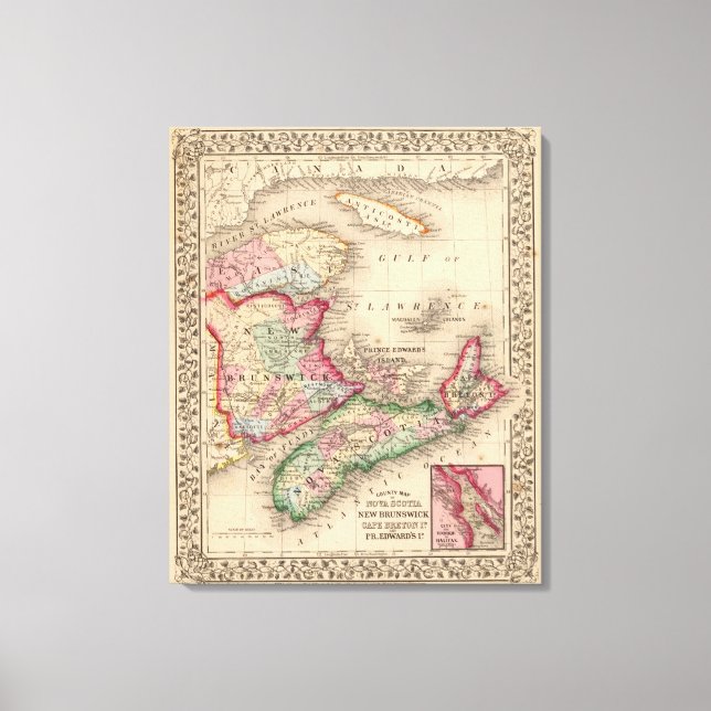 Impressão Em Tela Nova Escócia, New Brunswick, Mapa de Mitchell (Frente)