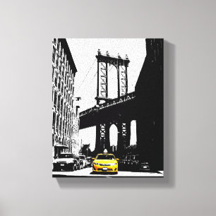 Impressão Em Tela Nova Iorque Amarelo Taxi Brooklyn Bridge Pop Art