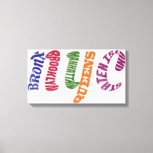 Impressão Em Tela Nova Iorque Boroughs NYC Word Art