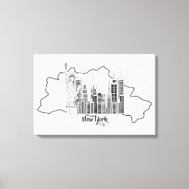 Impressão Em Tela Nova Iorque Skyline Minimalista Esticada Arte Canv