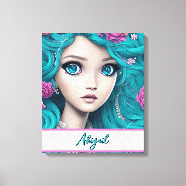 Impressão Em Tela Nova Princesa de Londres com Cabelo Turquesa e Olh (Frente)