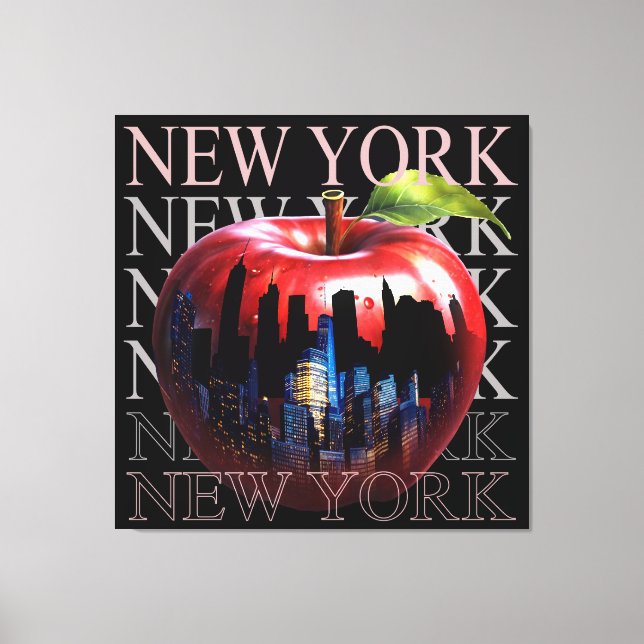 Impressão Em Tela Nova York A Grande Maçã Fruta Silhueta Cidade (Frente)