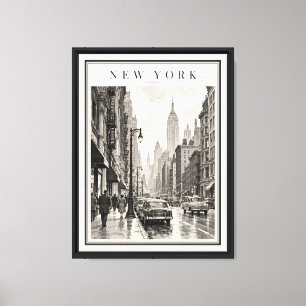 Impressão Em Tela Nova York dos anos 50 em Preto e Branco Antigo Emo