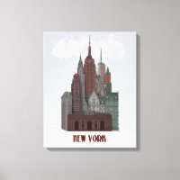 Nova York em Nuvens - Vermelho Escuro e Verde