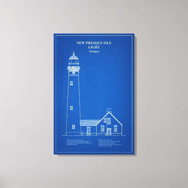 Impressão Em Tela Novo Farol de Presque Isle - Michigan - AD (Frente)