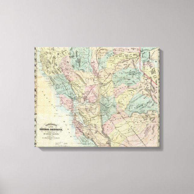 Impressão Em Tela Novo Mapa da Califórnia Central de Bancroft (Frente)