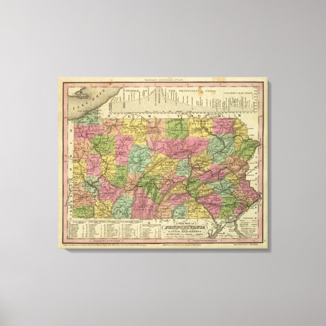 Impressão Em Tela Novo Mapa Da Pensilvânia (Frente)