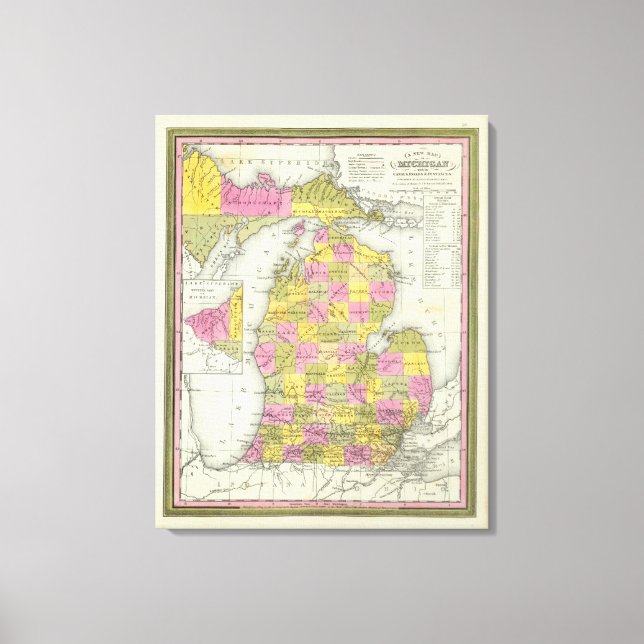 Impressão Em Tela Novo Mapa De Michigan 2 (Frente)